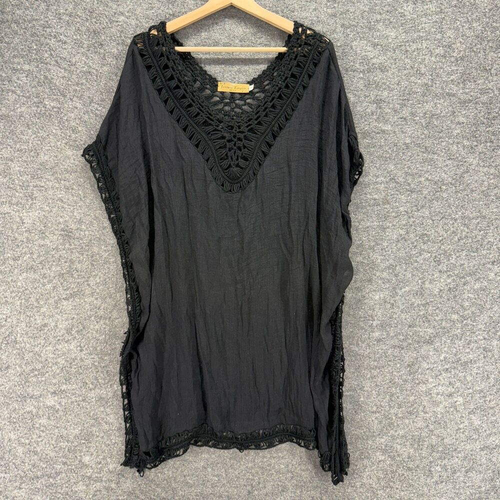 Jessica Taylor Top Women One Size Black V-Neck Short Sleeve Pullover Casual